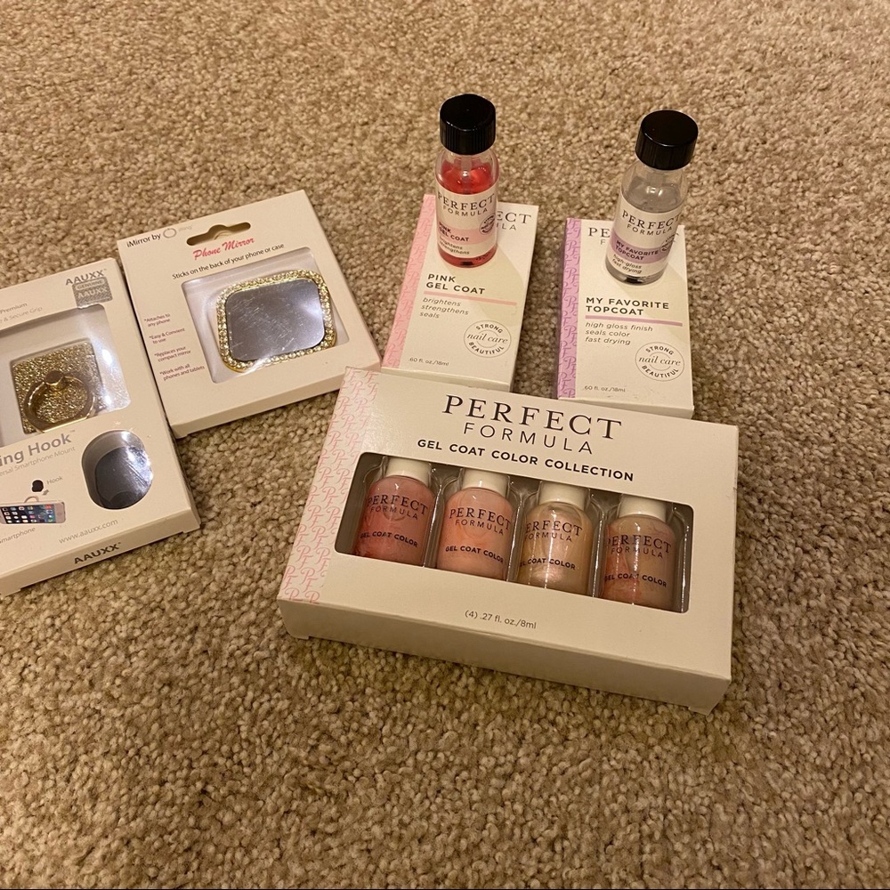 Perfect Formula nail polish set, clear top coat, pink coat, plus two free items!